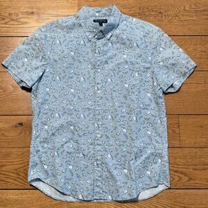 J. Crew Mercantile Flex Mens Button Down Short Sleeve Salt and Lime Shirt SZ L